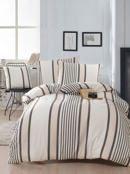 Lenjerie de pat pentru o persoana, Astana - Beige, Black, Acasă EnLora, 70% bumbac/30% poliester