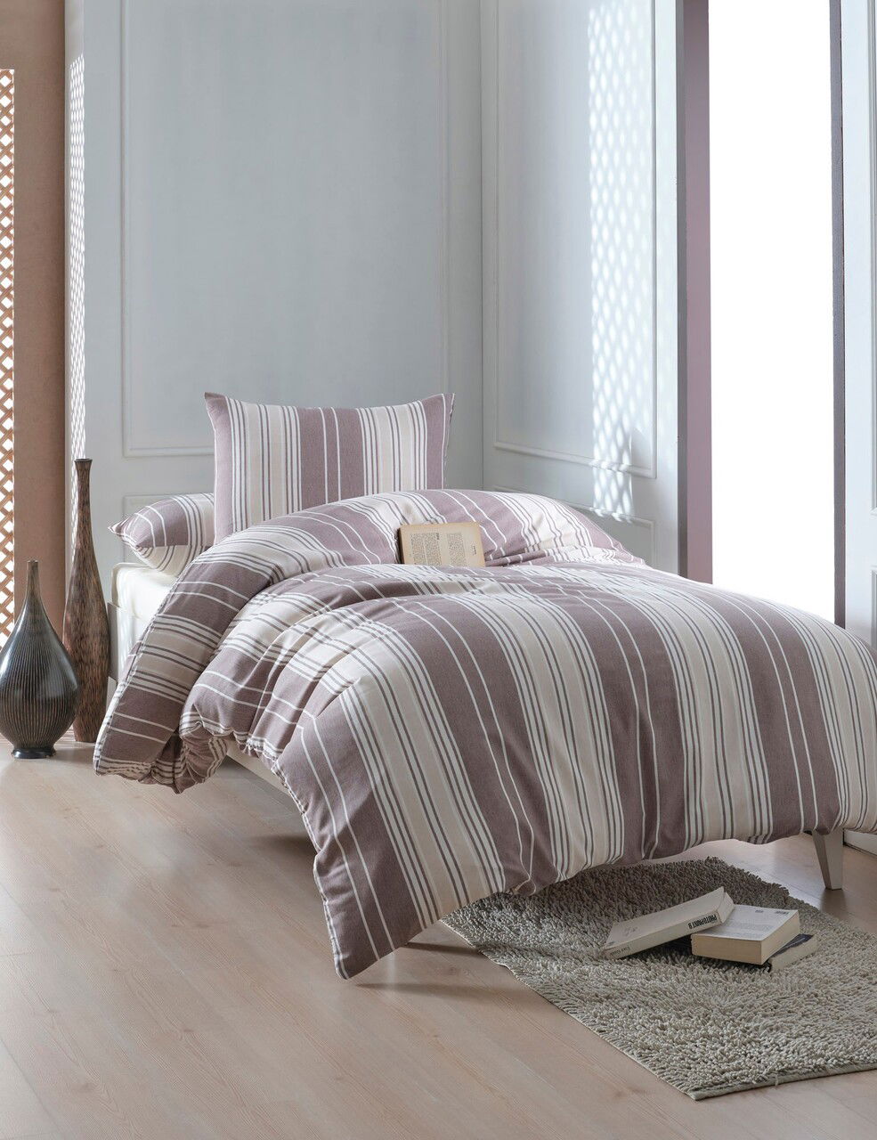 Lenjerie de pat pentru o persoana, Lima - Brown, EnLora Home, 70% bumbac/30% poliester