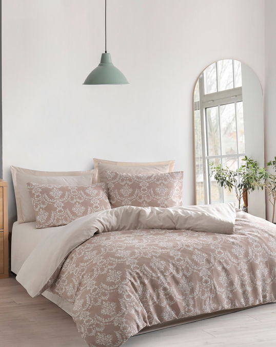 Lenjerie de pat pentru o persoana, Pure - Brown, EnLora Home, 70% bumbac/30% poliester