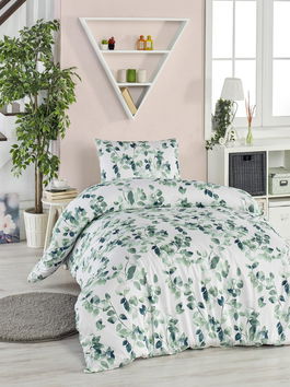 Lenjerie de pat pentru o persoana, Sabine - Green, EnLora Home, 65% bumbac/35% poliester