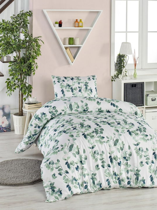 Lenjerie de pat pentru o persoana, Sabine - Green, EnLora Home, 65% bumbac/35% poliester