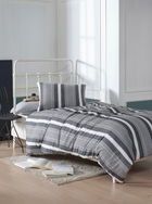 Lenjerie de pat pentru o persoana 2 piese, Dakar - Black, EnLora Home, 70% bumbac/30% poliester