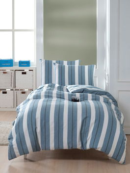 Lenjerie de pat pentru o persoana 2 piese, Helsinki - Petrol, EnLora Home, 70% bumbac/30% poliester