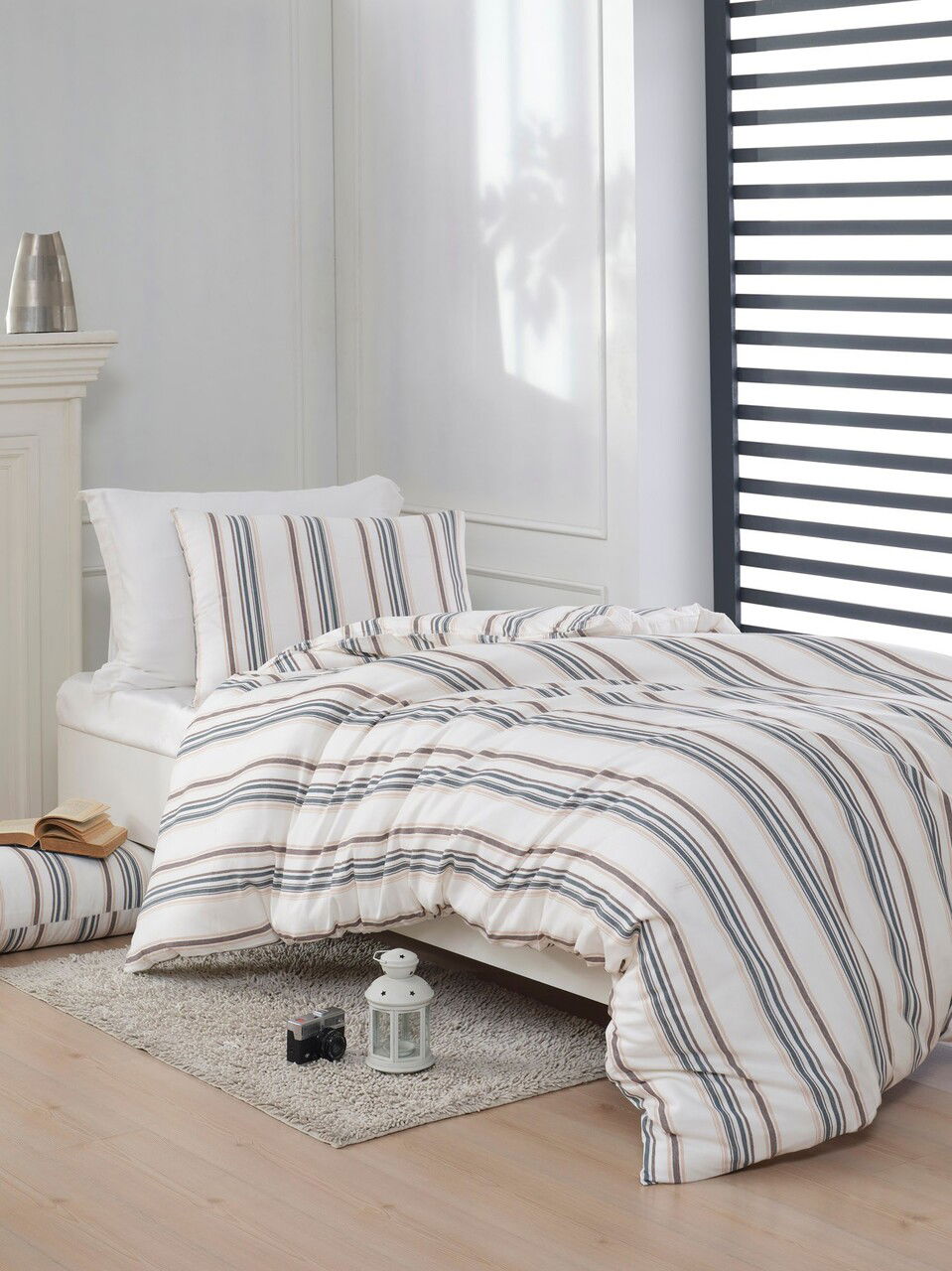 Lenjerie de pat pentru o persoana 2 piese, Nairobi - Cream, EnLora Home, 70% bumbac/30% poliester