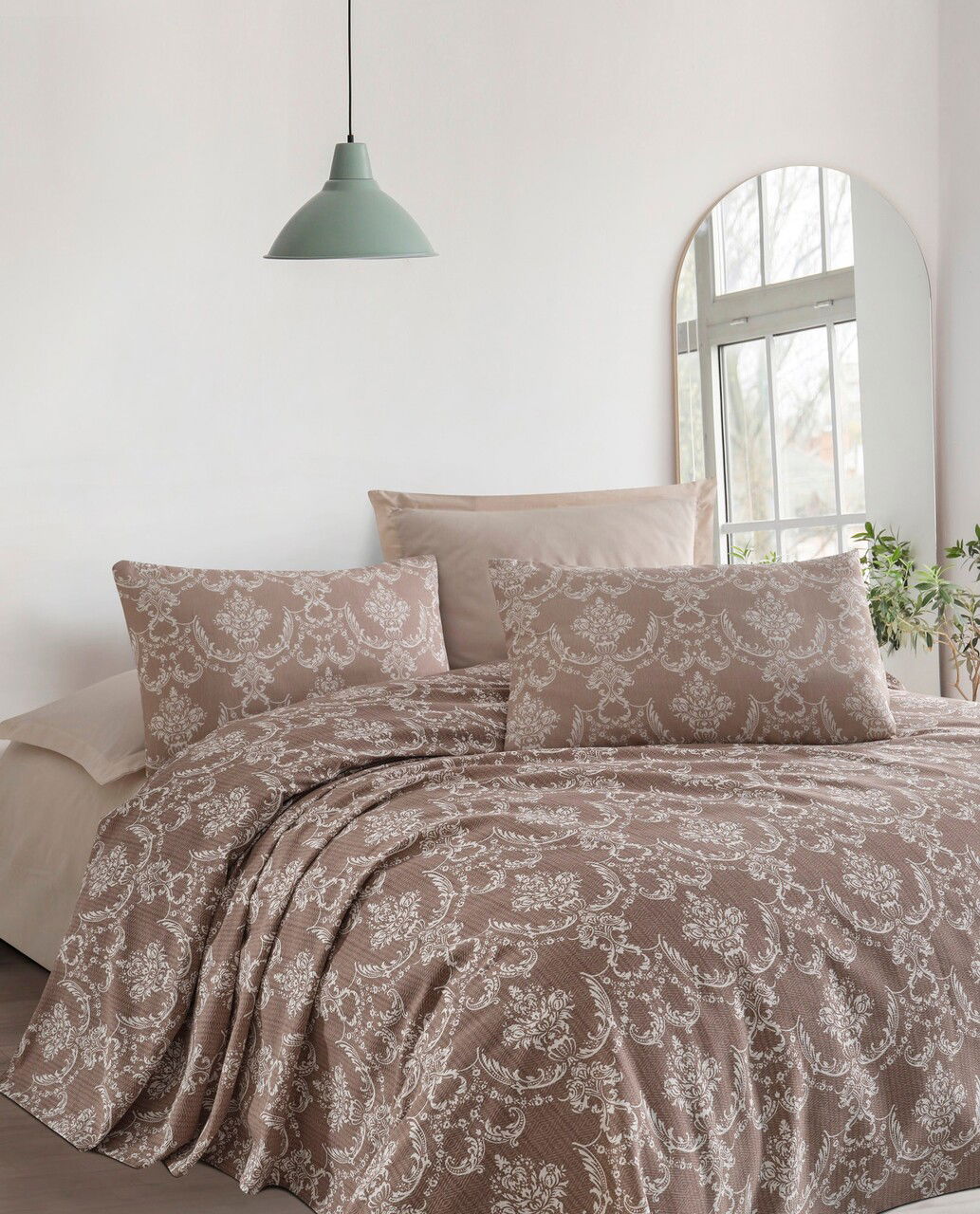 Cuvertura matlasata dubla, Pure - Brown, EnLora Home, Bumbac