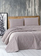 Cuvertura matlasata dubla, Water Yollu Saten - Brown, EnLora Home, 70% bumbac / 30% poliester
