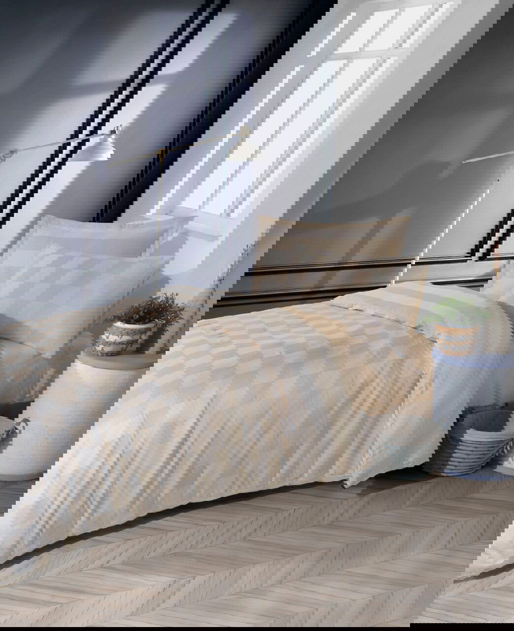 Lenjerie de pat pentru o persoana, Kareli Saten - Beige, EnLora Home, 70% bumbac/30% poliester