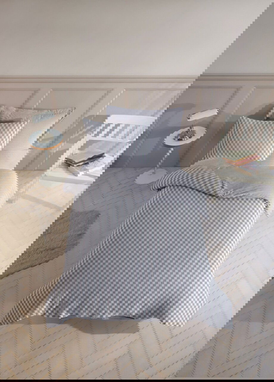 Lenjerie de pat pentru o persoana, Road Potlu - Light Grey, EnLora Home, 70% bumbac/30% poliester