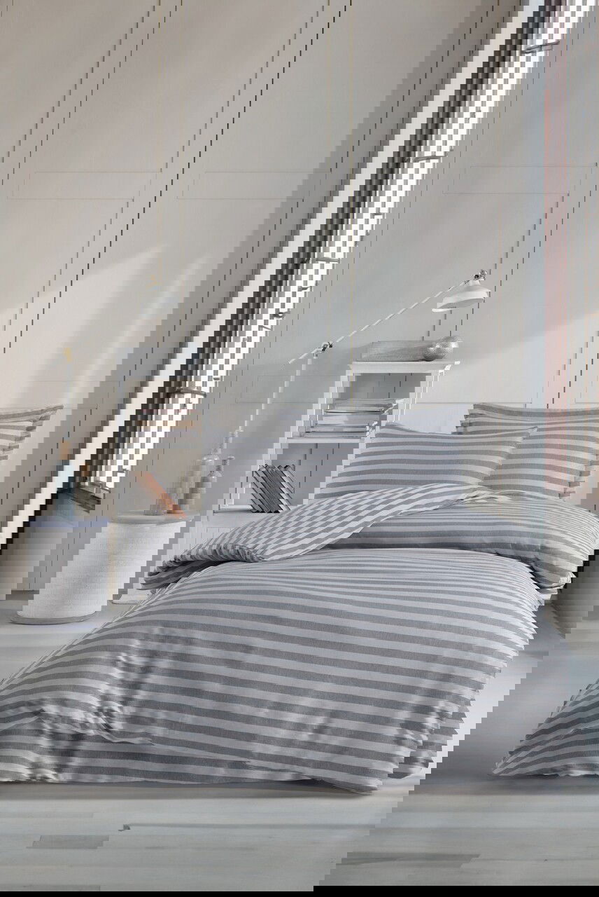 Lenjerie de pat pentru o persoana, Water Yollu Saten - Light Grey, EnLora Home, 70% bumbac/30% poliester