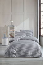 Lenjerie de pat pentru o persoana, Water Yollu Saten - Light Grey, EnLora Home, 70% bumbac/30% poliester