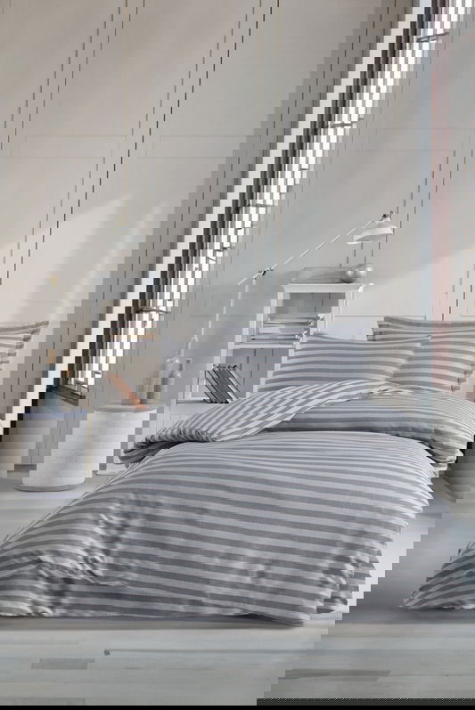 Lenjerie de pat pentru o persoana, Water Yollu Saten - Light Grey, EnLora Home, 70% bumbac/30% poliester