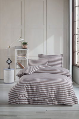 Lenjerie de pat pentru o persoana, Water Yollu Saten - Brown, EnLora Home, 70% bumbac/30% poliester