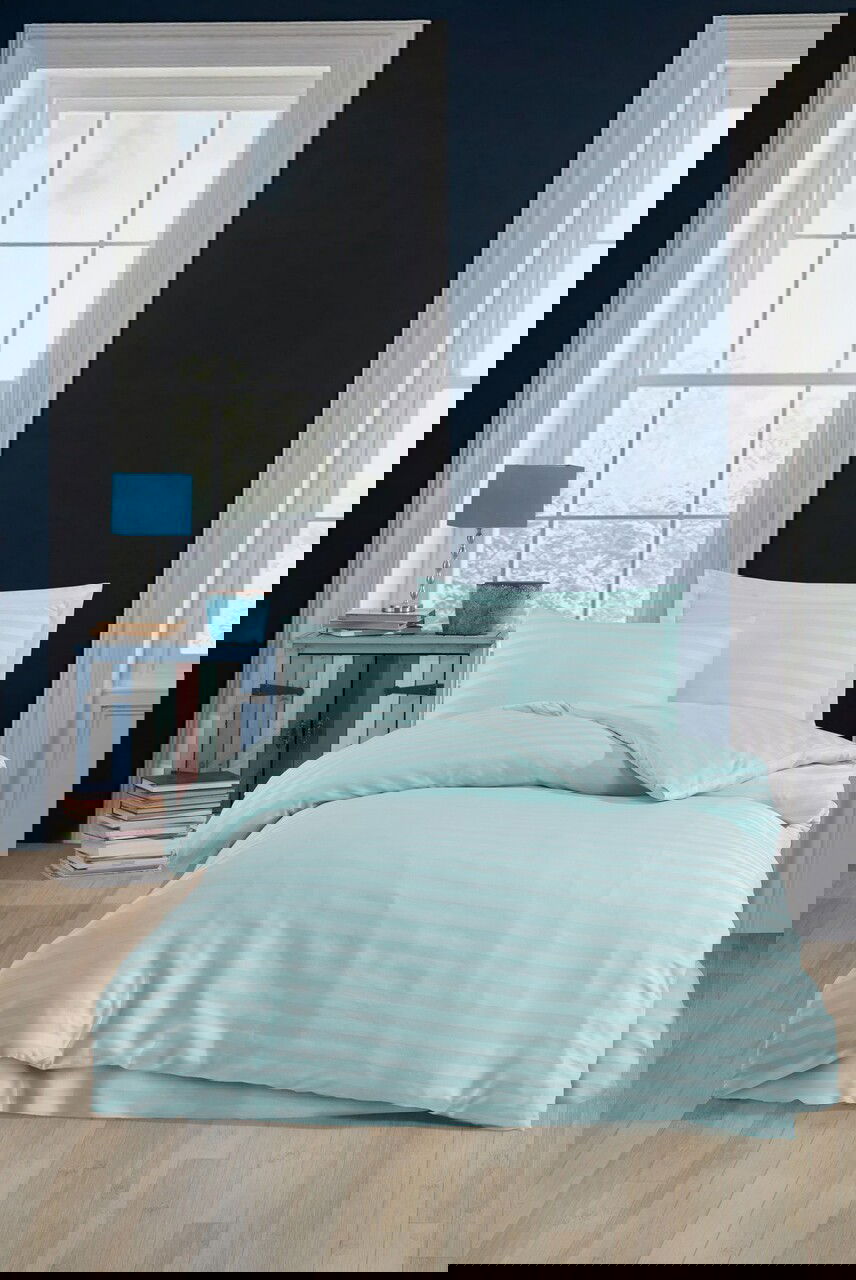 Lenjerie de pat pentru o persoana, Water Yollu Saten - Mint, EnLora Home, 70% bumbac/30% poliester