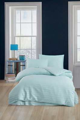 Lenjerie de pat pentru o persoana, Water Yollu Saten - Mint, EnLora Home, 70% bumbac/30% poliester