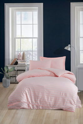 Lenjerie de pat pentru o persoana, Water Yollu Saten - Powder, EnLora Home, 70% bumbac/30% poliester