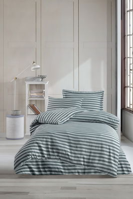 Lenjerie de pat pentru o persoana, Water Yollu Saten - Green, EnLora Home, 70% bumbac/30% poliester