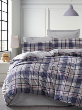 Lenjerie de pat pentru o persoana, Ekose - Dark Blue, EnLora Home, 65% bumbac/35% poliester