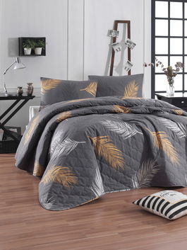 Set cuvertura Single 2 piese, Olivia - Gold, Grey, Eponj Home, Bumbac Ranforce