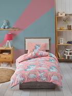 Lenjerie de pat pentru o persoana 2 piese, Unicornio - Pink, EnLora Home, 65% bumbac/35% poliester