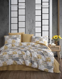 Lenjerie de pat pentru o persoana, Serra - Yellow, Pearl Home, Bumbac Ranforce