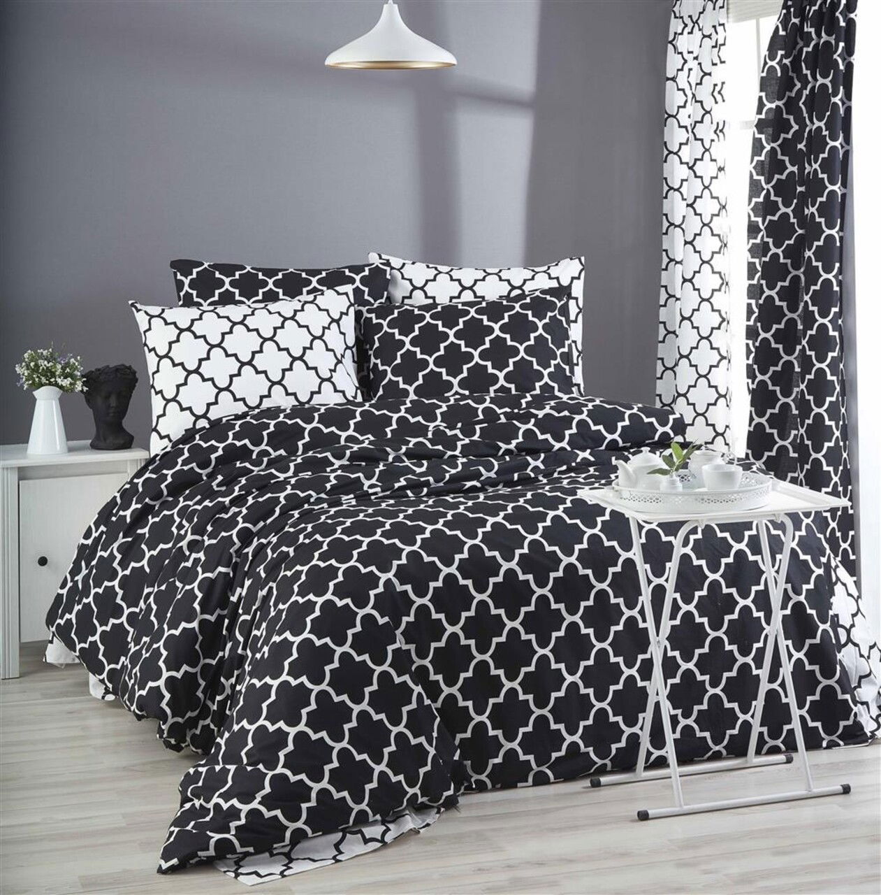 Lenjerie de pat dubla, Madalyon - Black, Pearl Home, Bumbac Ranforce