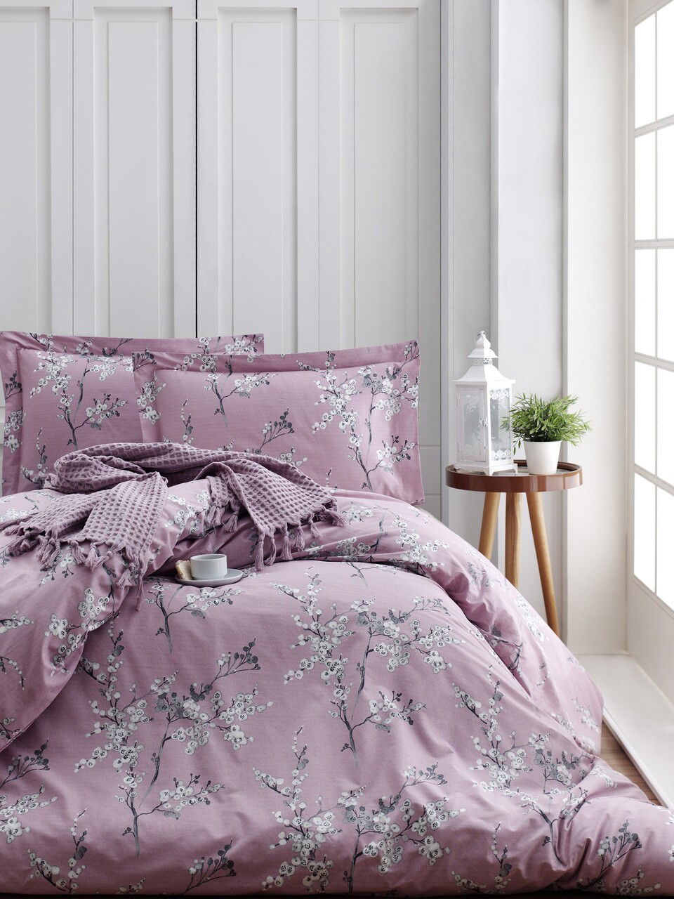 Lenjerie de pat dubla, Chicory - Pink, Türkiz, Bumbac Ranforce