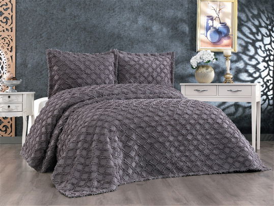 Set cuvertura de pat dubla 3 piese, Harem - Anthracite, Whitney, Tesatura Chenille