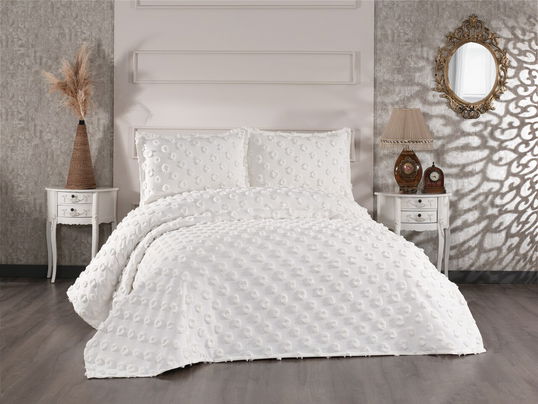 Set cuvertura de pat dubla 3 piese, Hayal - Cream, Whitney, Tesatura Chenille