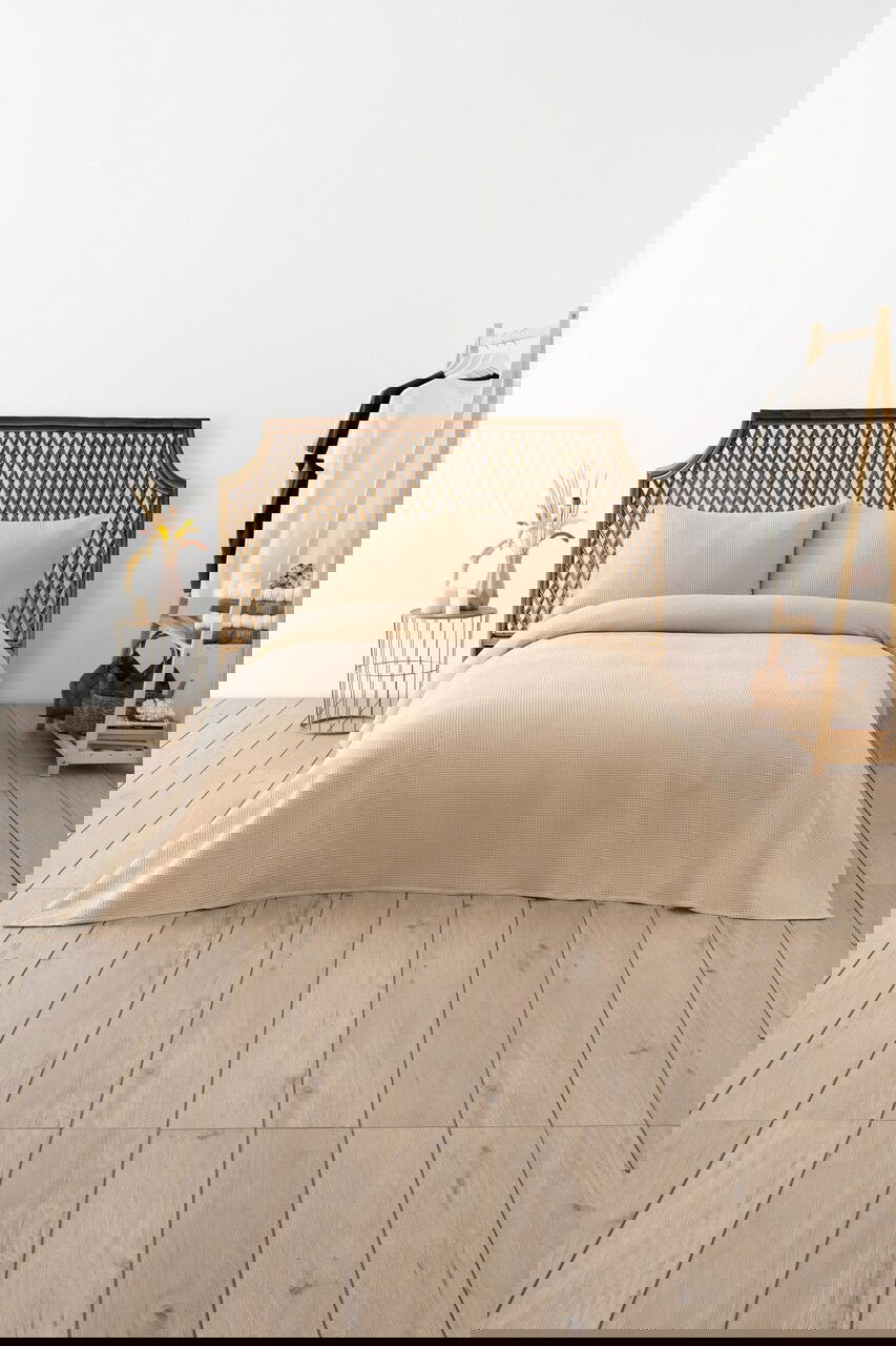 Cuvertura matlasata dubla, Waffle - Beige, DC Home, 70% bumbac/30% poliester