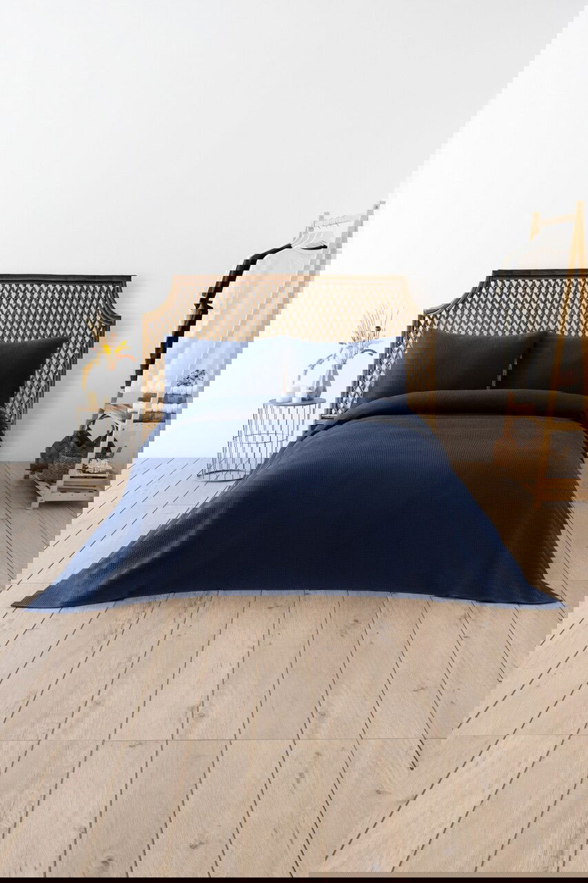 Cuvertura matlasata dubla, Waffle - Navy Blue, DC Home, 70% bumbac/30% poliester