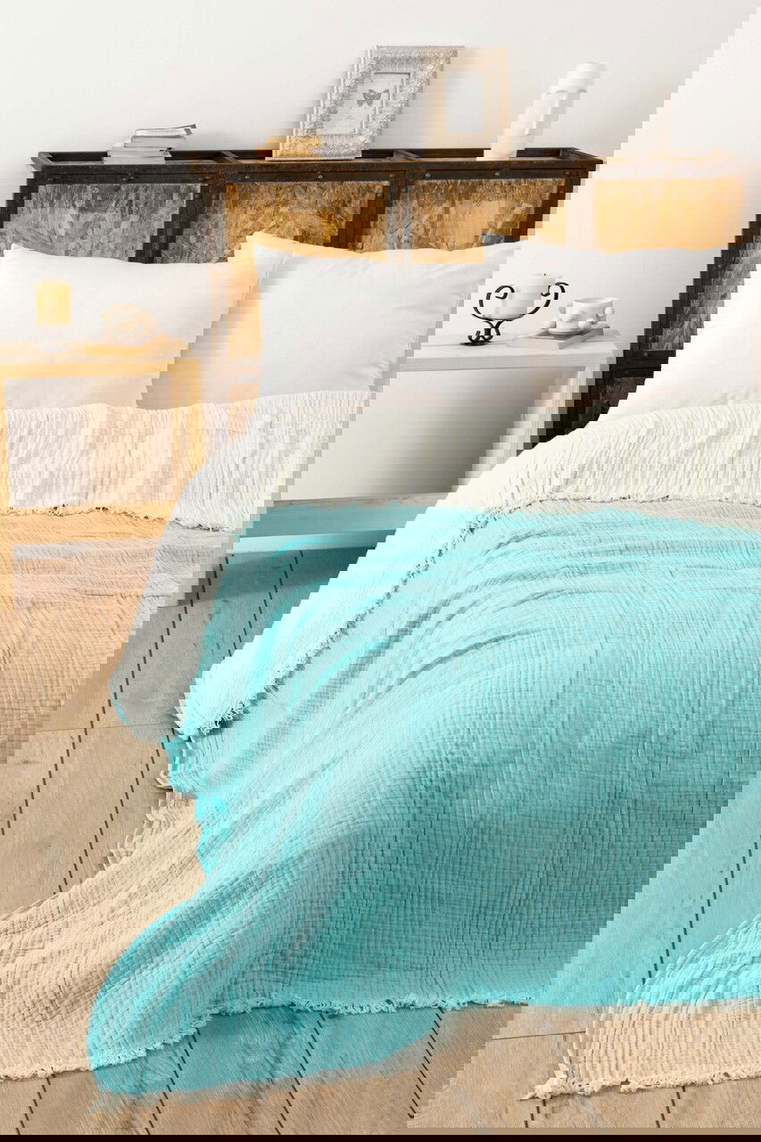 Cuvertura matlasata dubla, Muslin - Turquoise, DC Home, Bumbac