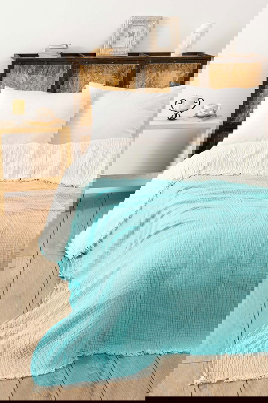 Cuvertura matlasata dubla, Muslin - Turquoise, DC Home, Bumbac