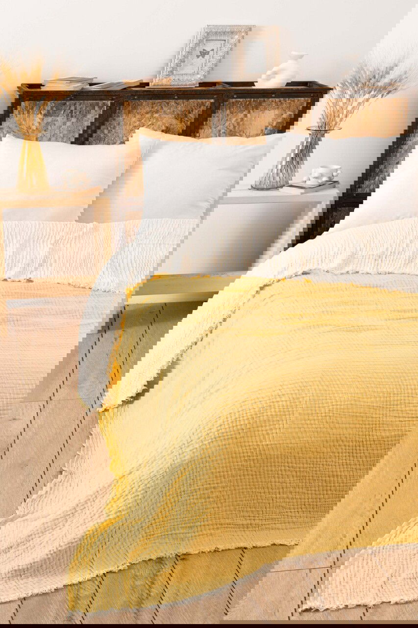 Cuvertura matlasata dubla, Muslin - Yellow v2, DC Home, Bumbac