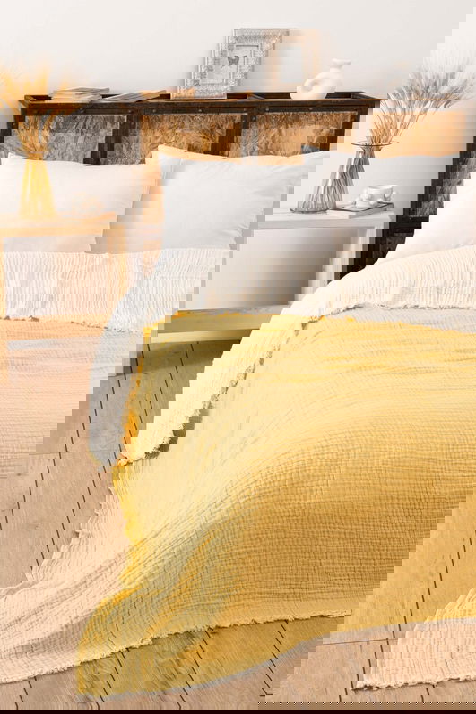 Cuvertura matlasata dubla, Muslin - Yellow v2, DC Home, Bumbac