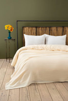 Cuvertura matlasata dubla, Muslin - Ecru (220 x 250), DC Home, Bumbac