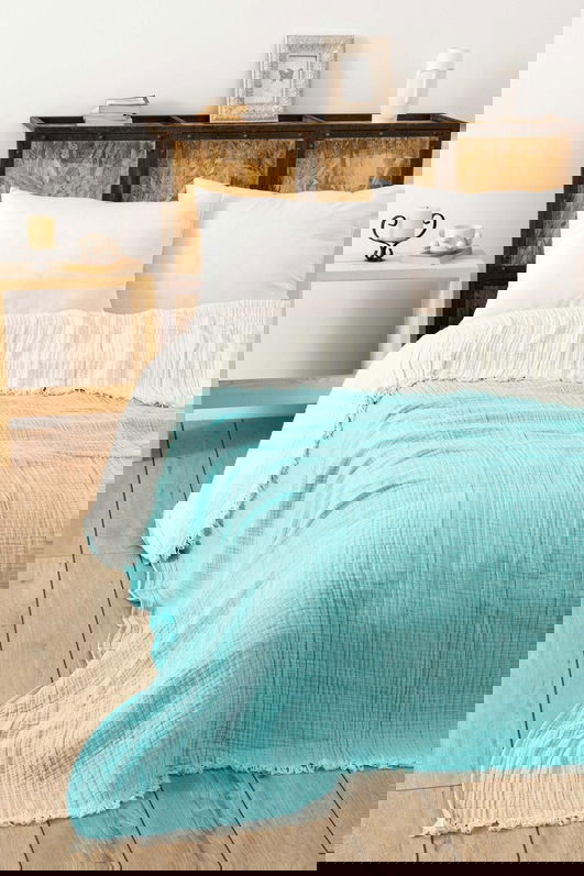 Cuvertura matlasata dubla, Muslin - Turquoise (170 x 250), DC Home, Bumbac