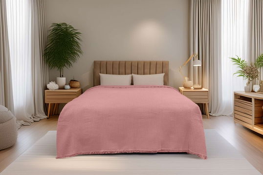 Cuvertura matlasata dubla, Waffle - Pink, ICF Bedroom, Bumbac