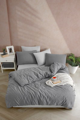 Lenjerie de pat pentru o persoana, Yarn Dyed - Anthracite, Tabu Home, 70% bumbac/30% poliester