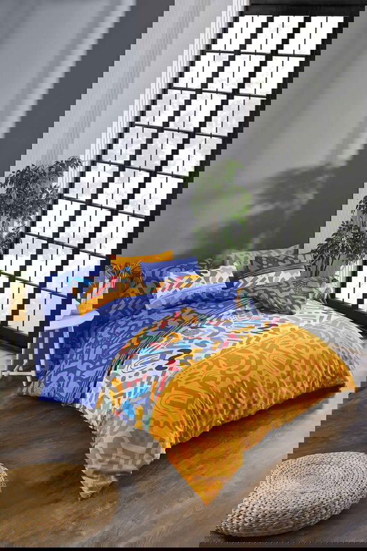 Lenjerie de pat dubla, Doodle Fitted - Multicolor, Tabu Home, 65% bumbac/35% poliester