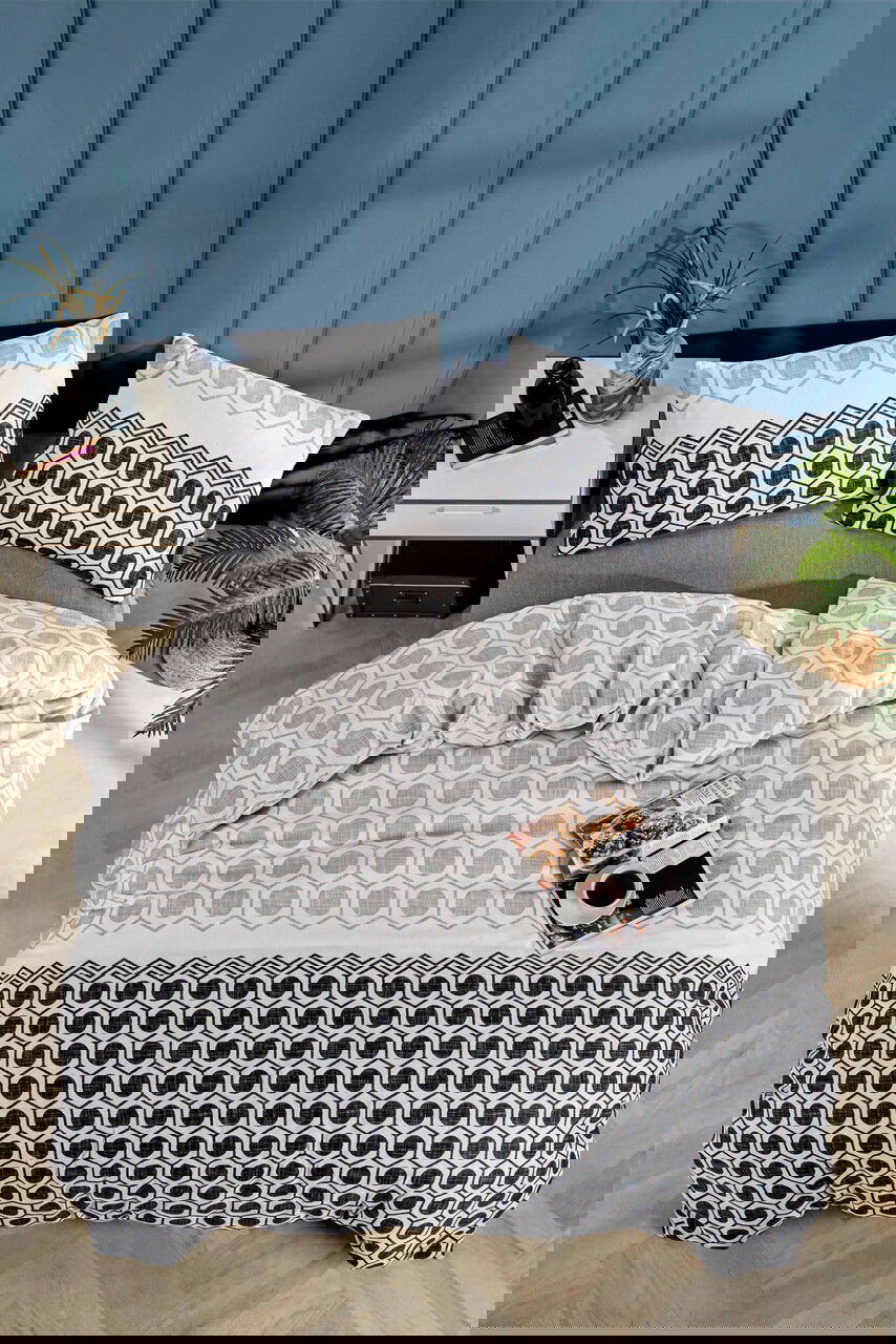 Lenjerie de pat pentru o persoana, Geometric Fitted, Tabu Home, 65% bumbac/35% poliester