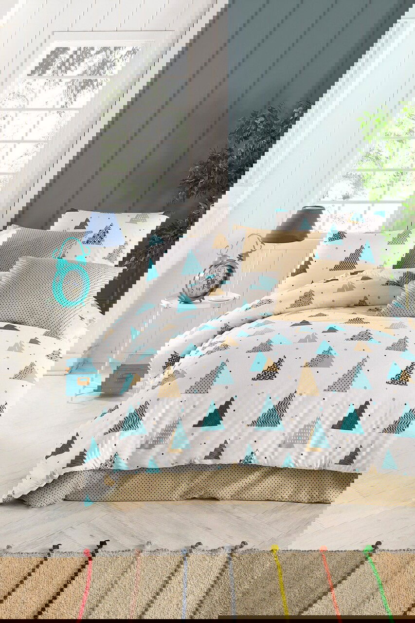 Lenjerie de pat pentru o persoana, Puantiye Fitted, Tabu Home, 65% bumbac/35% poliester