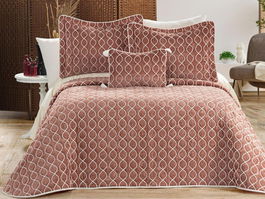 Set cuvertura de pat dubla 3 piese, Brillance - Dusty Rose, Dowry World, Catifea