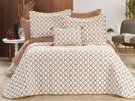 Set cuvertura de pat dubla 3 piese, Brillance - Cream, Gold, Lumea zestrei, Catifea