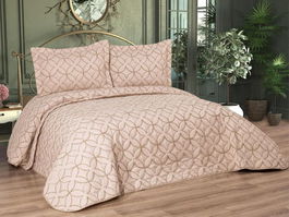 Set cuvertura de pat dubla 3 piese, Parolin - Beige, Dowry World, Bumbac