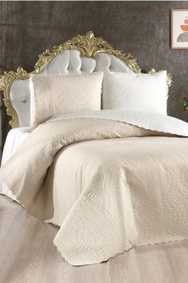 Set cuvertura de pat dubla 3 piese, Sanem - Cream, Beige, Lumea zestrei, Bumbac