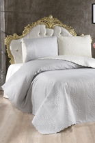 Set cuvertura de pat dubla 3 piese, Sanem - Cream, Grey, Lumea zestrei, Bumbac