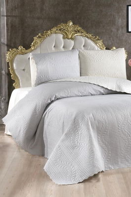 Set cuvertura de pat dubla 3 piese, Sanem - Cream, Grey, Lumea zestrei, Bumbac