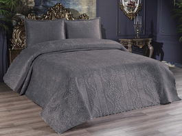 Set cuvertura de pat dubla 3 piese, Velica - Anthracite, Dowry World, Catifea