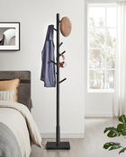 Cuier cu 8 agatatori Tree, Vasagle, 30x30x175 cm, lemn de arbore de cauciuc/MDF, negru