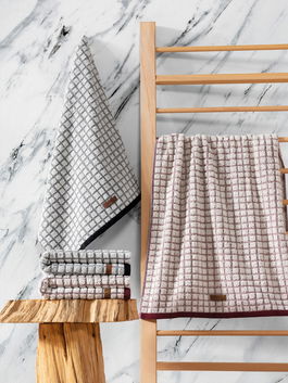 Set prosoape, Cotton Box, Nature, Bumbac/Poliester , Negru / Roșu Claret